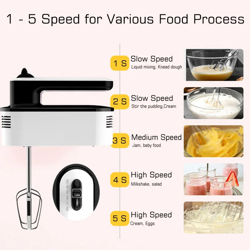 Frullatore portatile a spirale in acciaio inossidabile a 5 velocità, 220 V, per impastare alimenti da cucina, 6 teste, con fruste per uova, ganci per impastare_voghion.com