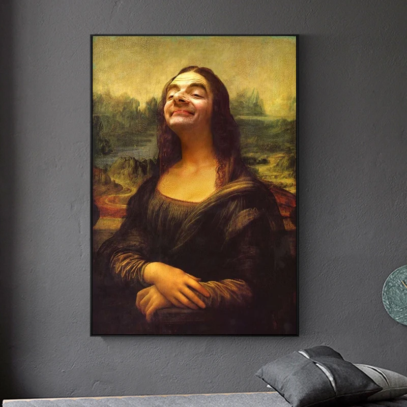 

Funny Mona Lisa Mr Bean Portrait Figure Canvas Painting Wall Art Posters Prints Wall Pictures for Living Room Home Cuadros Decor