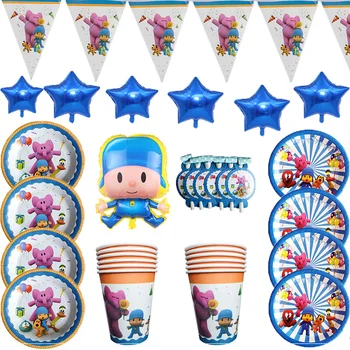 

POCOYO Theme Party Supplies Cartoon Children Birthday Party Decoration Paper Cup Dish Flag Tablecloth Disposable Tablewares Set
