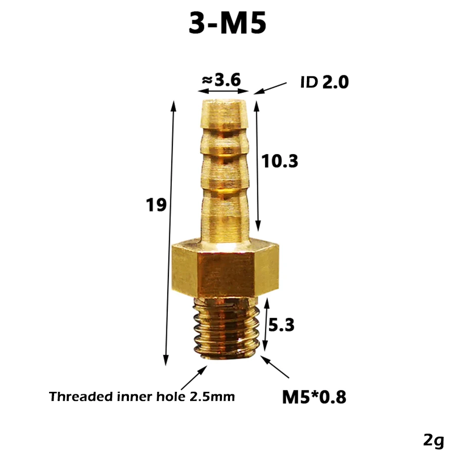 Schlauch Barb I/D 2,5mm 3mm 4mm 5mm 6mm 8mm 10mm x metric M5 M6