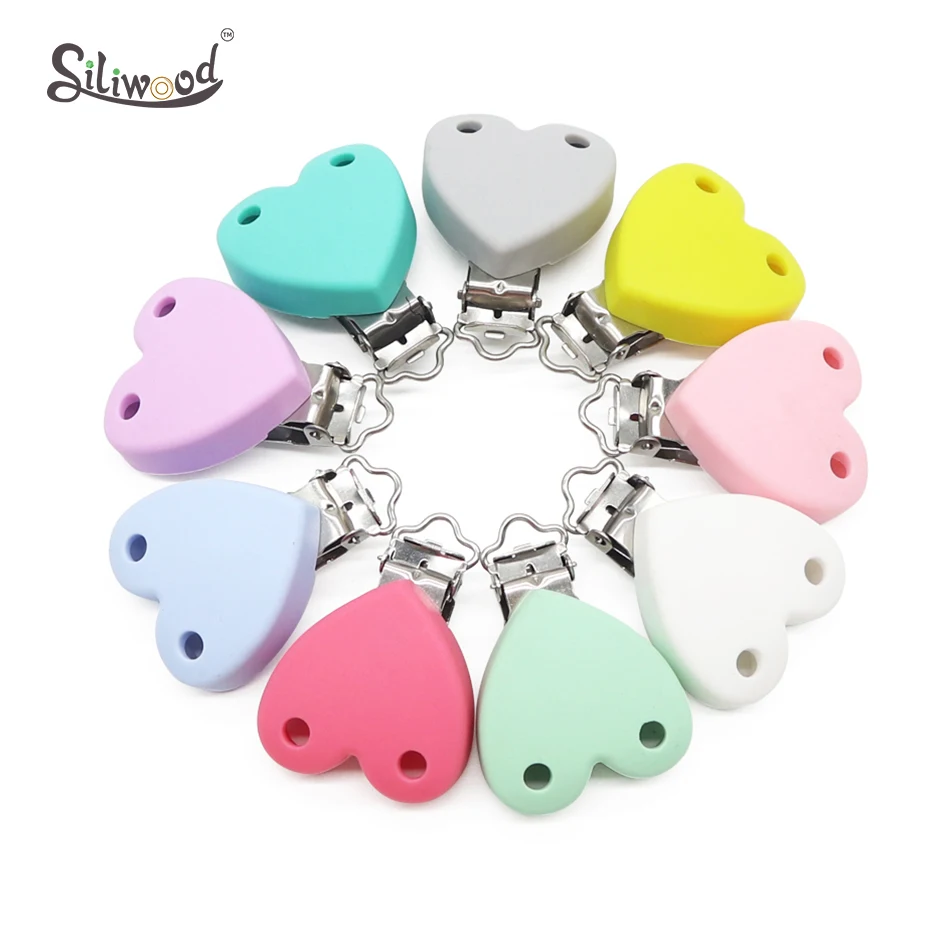 Chupeta em Forma de Coração de Silicone Acessórios de Enfermagem Bebê Manequim Clipes Dentição Silicone Titular Calmante Chupeta Diy 10pc 3 Estojos e corrente p chupetas
