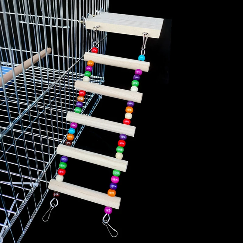 Wooden Bird Ladder Colorful Beaded 5-Step Bite Resistant Parrot Chew Toy Swing Training Toys Pet Accessories | Дом и сад