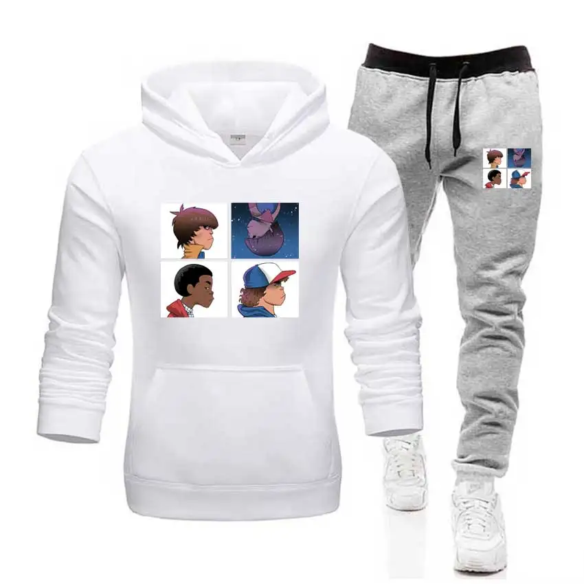 white hoodies Мужские комплекты странные вещи толстовки и штаны теплые флисовые спортивные костюмы Прямая поставка свитшоты спортивные костюмы размера плюс XS-5XL - Цвет: white hoodies