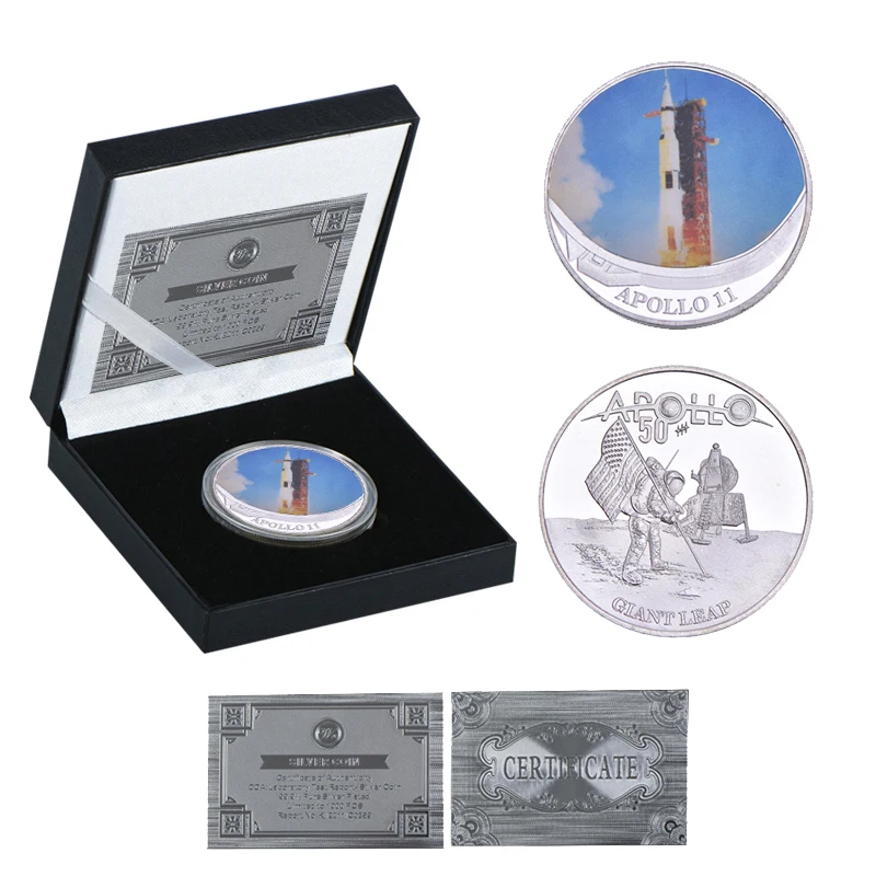 WR Apollo 11 50th Anniversary серебряные коллекционные монеты с держателем для монет оригинальная монета для вызова медаль США коллектор дропшиппинг - Цвет: coin2 with box