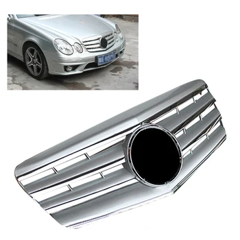 

AMG Style Car Front Grille Upper Grill For 2007 2008 2009 Mercedes Benz E-Class W211 E320 E350 E500 ABS Plastic Chrome Silver