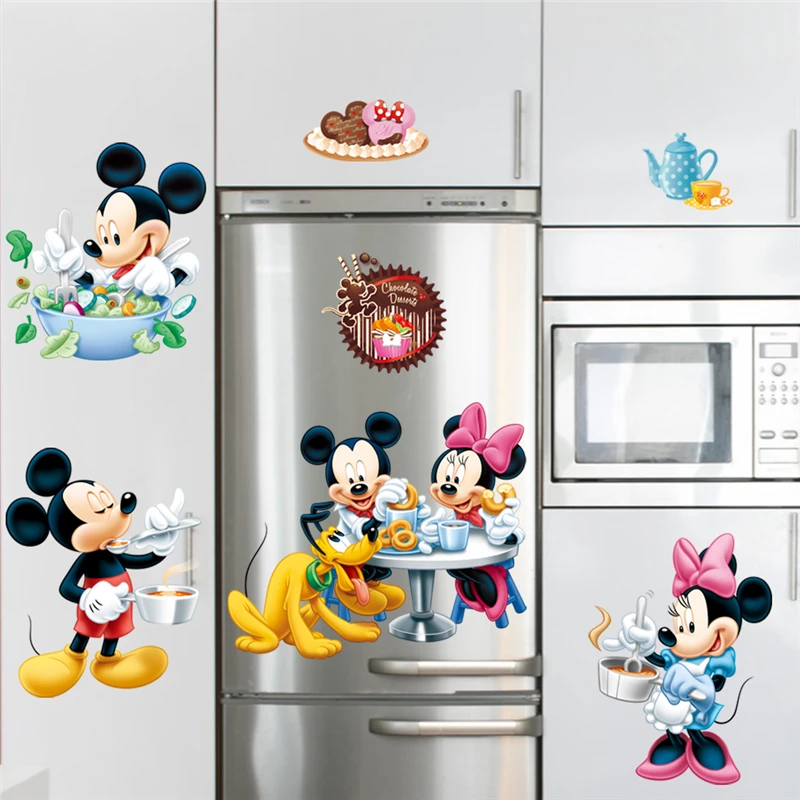 Disney Mickey Minnie Mouse Pluto Cooking Wall Stickers Home Decor Living Room Cartoon Wall Decals Pvc Mural Art Diy Posters
