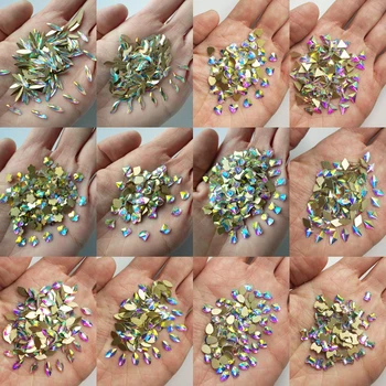 

72pcs Strass AB Rhinestones Decoration For Nail Flat Shaped Elongated Teardrop Triangle Designs Nails Art Bows Stone