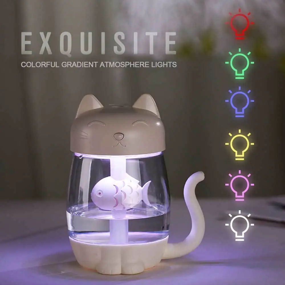 

Air Humidifier 3 In 1 USB Ultrasonic Mini Cat With LED Night Light Mini Fan For Home Car Essential Oil Diffuser Aromatherapy