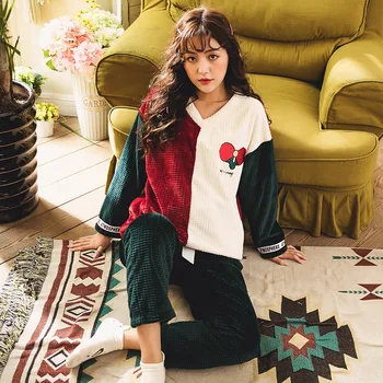 

MELIFLE Winter 100% Velvet Pajamas Sets for Women Atoff Home Soft Silk Plush Sleepwear Fashion Satin Flannel Kawaii Nightwear