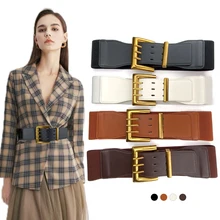 

Trend Ladies Girdle Loose Tight Waistband Three Rows Pin Buckle 7.5cm Wide Knitting Belt All-Match Dress Elastic Belts For Women