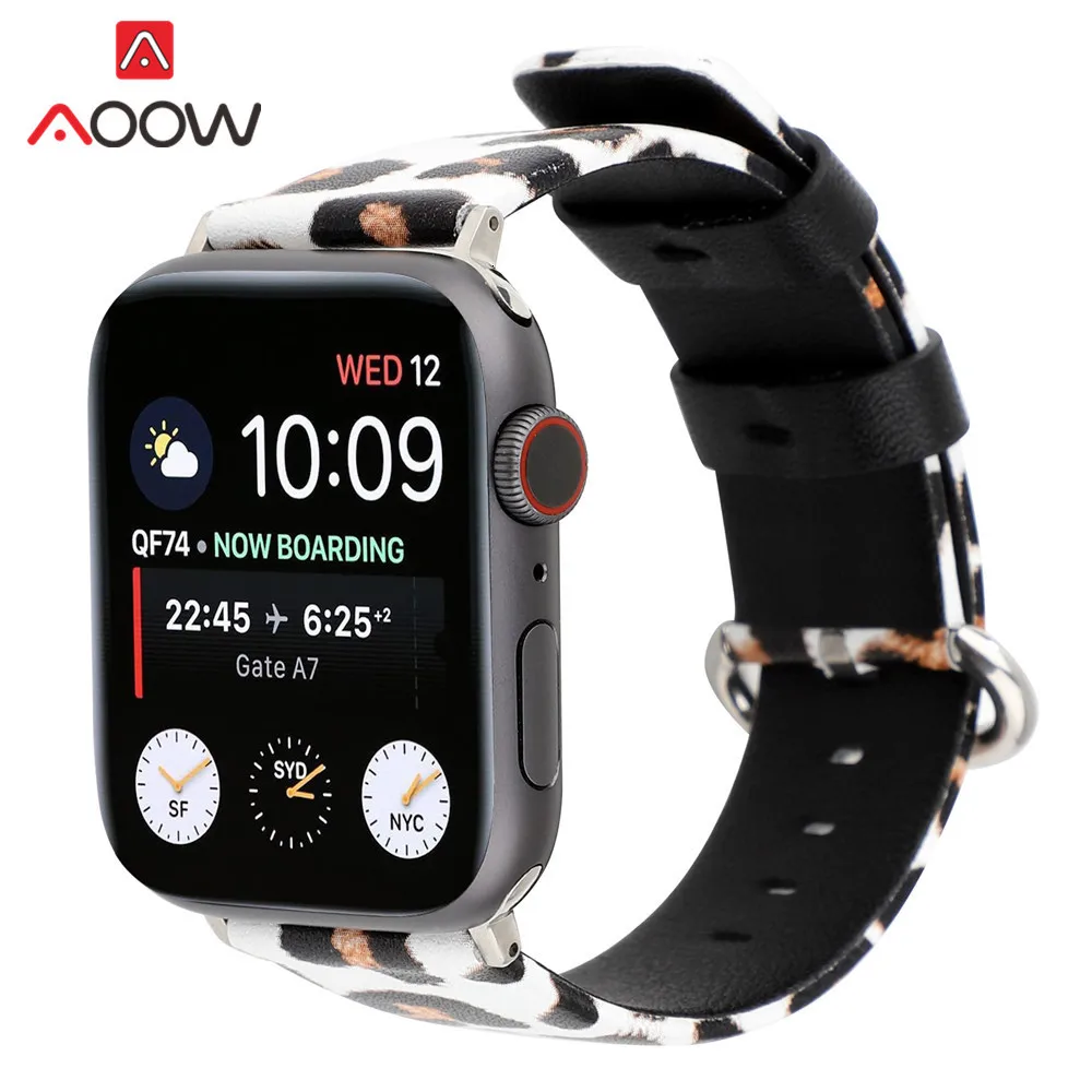 Пояса из натуральной кожи ремешок для Apple Watch 38 мм 42 модная леопардная Печать 40 44 Замена iwatch 1 2 3 4