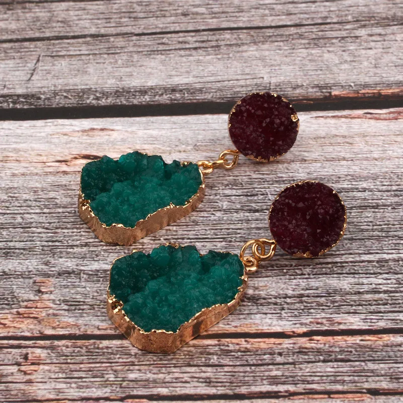 Hot Vintage Stone Druzy Resin Earrings Irregular Geometric Drop Earrings For Women Jewelry Statement Gifts For Women Accessories (2)