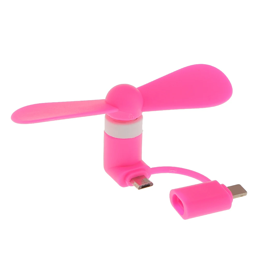 2x 2-In-1 Mini Micro USB Lighting Cooling Fan Cooler For IOS Android Phone Pink
