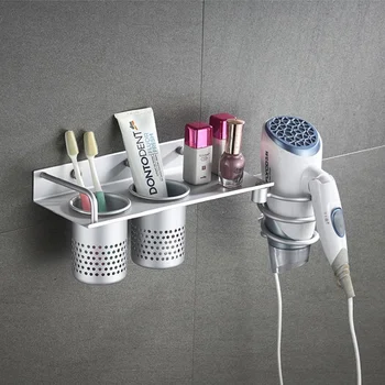 

Punch-Free Bathroom Storage Shelves Aluminium Hairdryer Racks Adhesive Toothbrush Holder Wall-mounted Cosmetic Organization