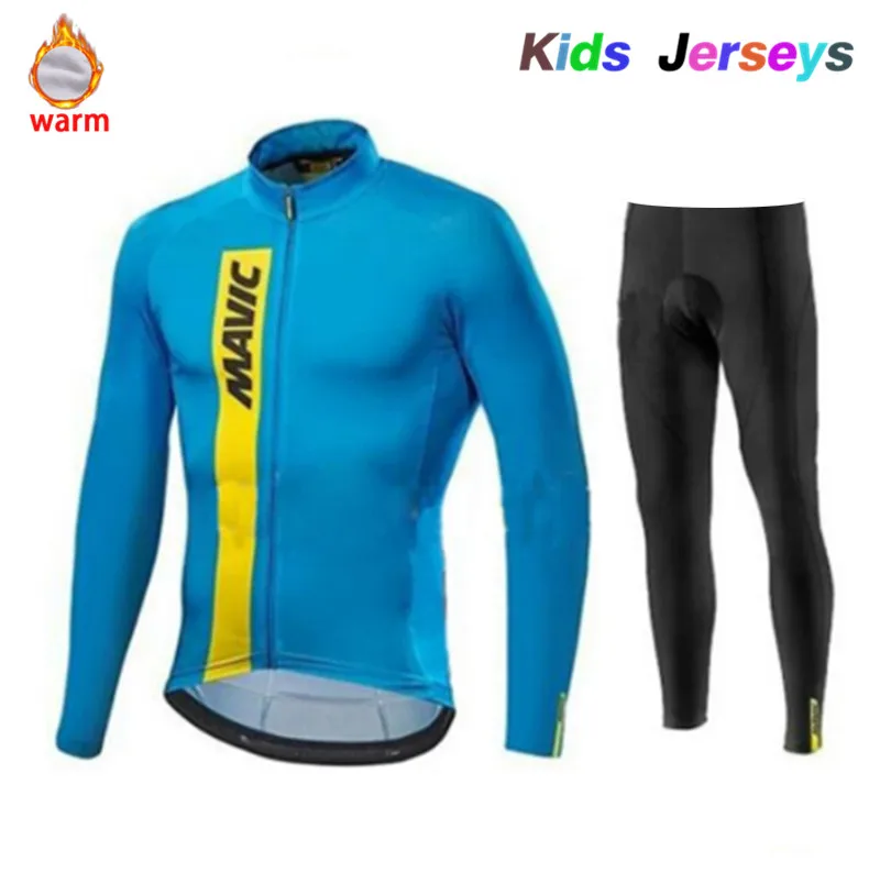 

Mavic 2019 Boys Cycling Jersey Long Sleeve Cycling Clothing Winter Thermal Fleece Cycling Set Kids 3D Cushion Cycling Trousers