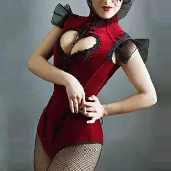 

Vintage Women Gothic Punk Short Sleeve Lace Jacket Coat & Medieval Red Bodysuit NYZ Shop