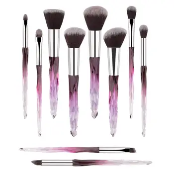 

10pcs Makeup Brush Soft Type Cosmetic Face Powder Foundation Brush Synthetic Hair Crystal Handle Woman Make up Brush Set Tools