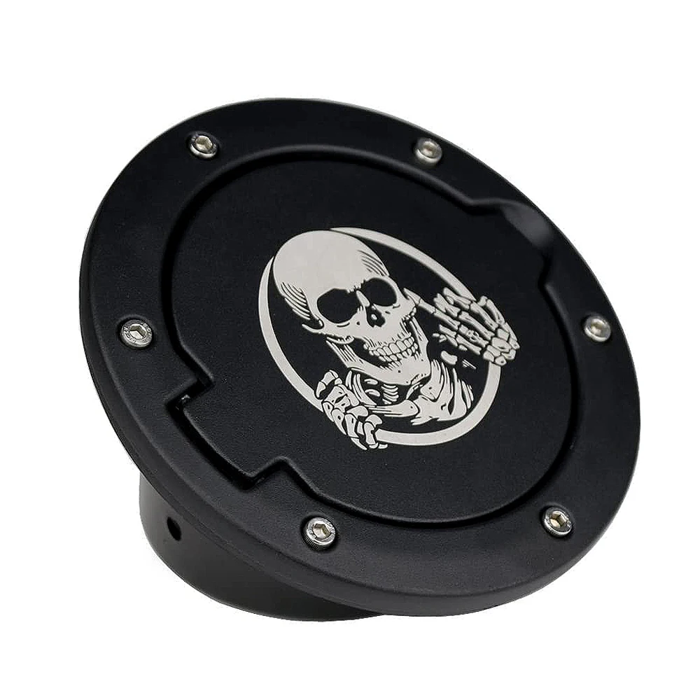 Gas Cap Cover Black Skull Fuel Door Compatible with Wrangler JK & JK