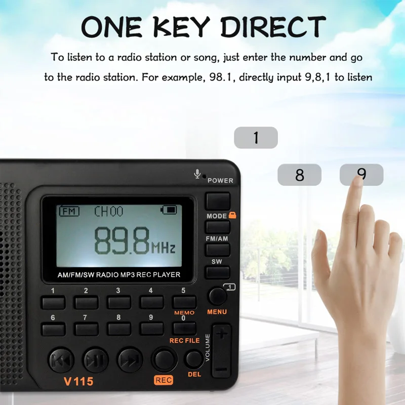 RETEKESS V115 радио AM FM SW карманное коротковолновый fm динамик Поддержка TF карта USB REC