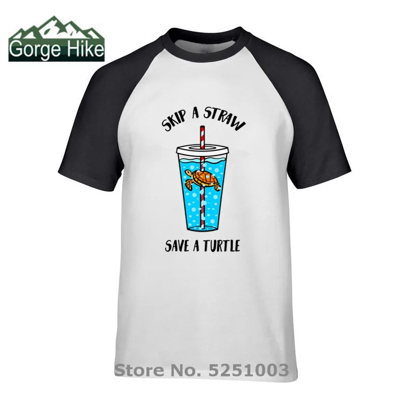 Мужская пластиковая футболка Skip A Straw Save Turtle Экологичная из пластика для защиты от