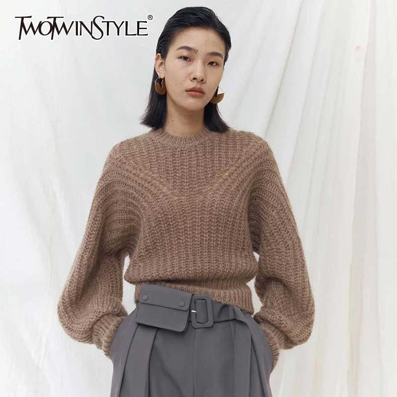 TWOTWINSTYLE Casual Tunic Sweater For Women O Neck