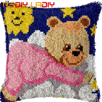 

Latch Hook Kit Make Your Own Cushion Pink Teddy Bear Crocheting Pillow Case Set DIY Latch Hook Cushion Cover Yarn Hobby & Crafts