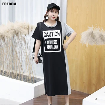 

FREDRM Ladies Dresses Big Size New 2020 Summer Autumn Patchwork Printed Women Short Sleeve O-neck Female Long Dress 6XL 7XL