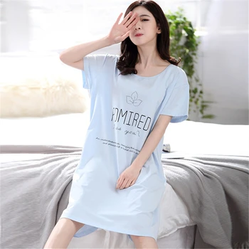 

Dress summer short-sleeved cotton nightdress female XL loose H-type sleepwear home skirt simple sleep dress women night gowns