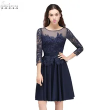 Vestido de Formatura кружевные темно-синие Бальные платья трапециевидные драпированные Короткие вечерние платья 3/4 рукава vestido de festa Curto
