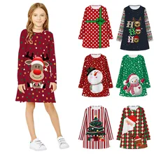 Платье для маленьких девочек; рождественское платье для девочек-подростков; рождественское платье с длинными рукавами и объемным принтом; одежда для детей; vestido