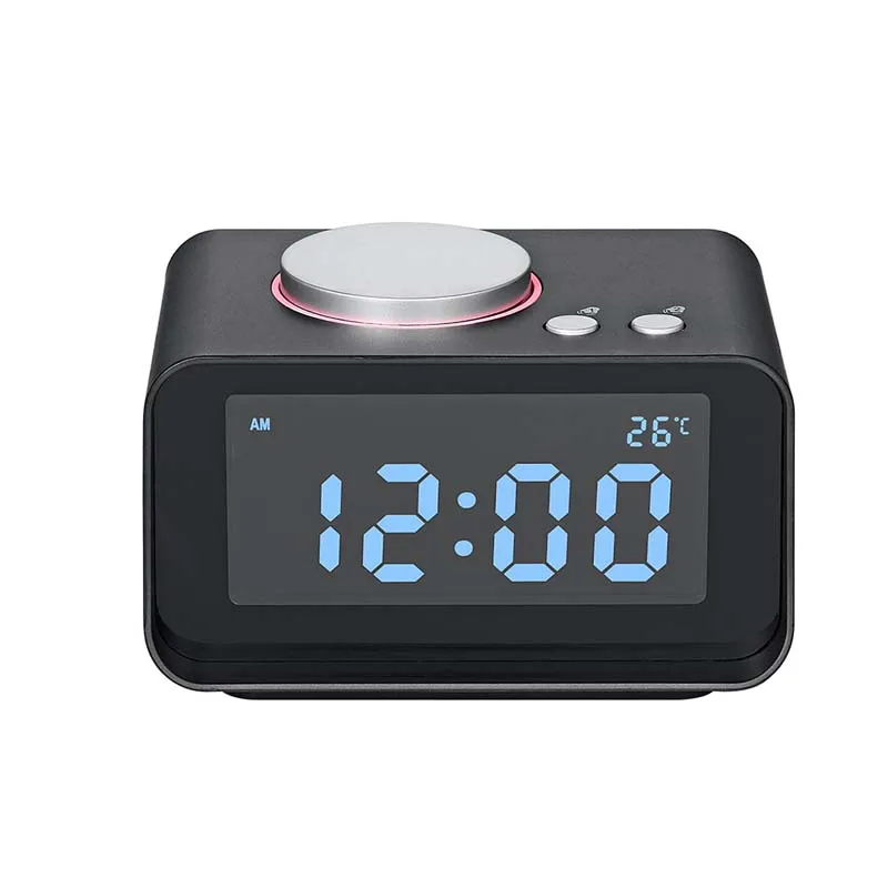 3," цифровой двойной будильник fm-радио с повтором температуры ЖК-дисплей с затемнением и двойным USB зарядным устройством для телефона