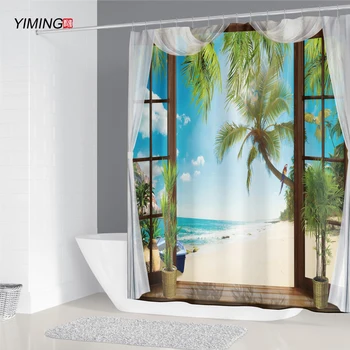 

3D seascape scenery natural scenery waterproof shower curtain polyester washable polyester mildew with hook curtain 200*180cm