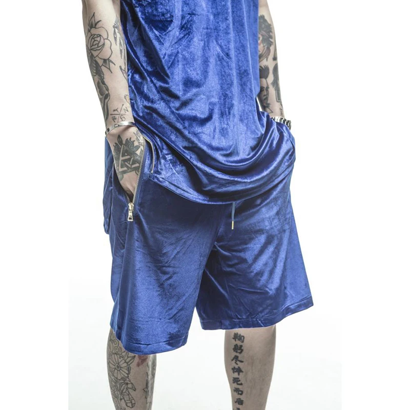Mens Velvet Shorts Hip-hop Oversized 