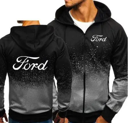 Серый Толстовки с логотипом Ford, на молнии, осенне-зимний пуловер, хлопок, FORD, 3D Толстовка с градиентной расцветкой, Мужская одежда, Harajuku, куртки, пальто - Цвет: Серый