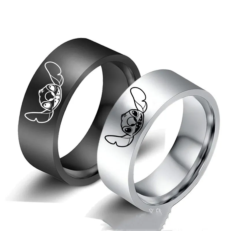 2022 New Arrival Stitch Cartoon Ring Accessories 8mm Cute Stitch Stainless Steel Finger Holder Lovers Rings Jewelry Llaveros