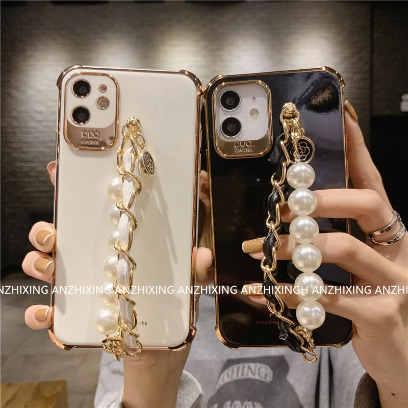 Luxury Plating pearl bracelet Anti-fall soft case for iphone 12 Pro Max MiNi 11 pro max X XS XR 7 8 Plus SE 2020 sexy Cover | Мобильные