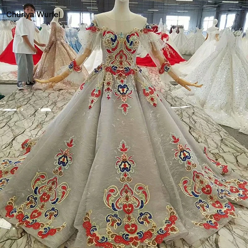 LS147867 kleur bloemen versieren grijs shiny moeders van brides wedding party jurken off shoulder sweetheart lange avondjurk