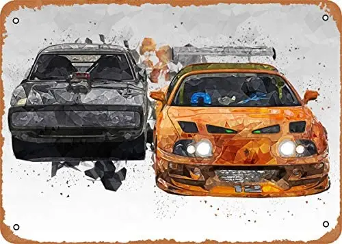 Wanfst Vintage Look Metal Sign - Iconic Movie Cars The Fast And The Furious-8X12 Tin Sign
