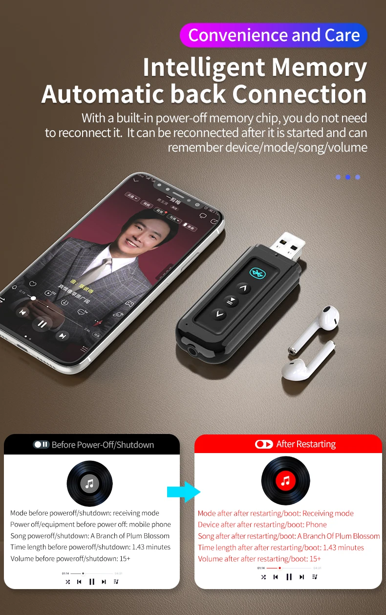 Bluetooth 5 0 Receiver Transmitter 3 5mm Aux USB Receptor for Headphones Speaker Wireless Handsfree Audio Adapter