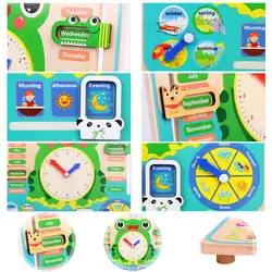 Познание деревянный Монтессори игрушки Детские лягушки дизайн календарь часы время дошкольного образования обучающие приспособления