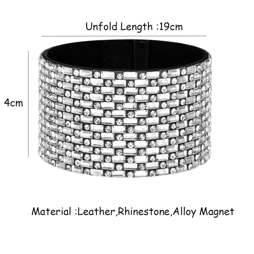 Модные стразы, широкие кожаные браслеты, подарок для женщин и мужчин, магнитный браслет со стразами-подвесками, Браслет-манжета, ювелирные изделия