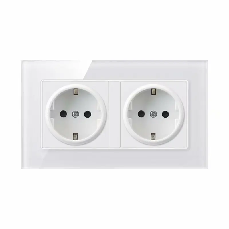 

Crystal Tempered Pure Glass Panel 16A Double EU Standard Wall Power Socket Outlet Grounded With Child Protective Lock