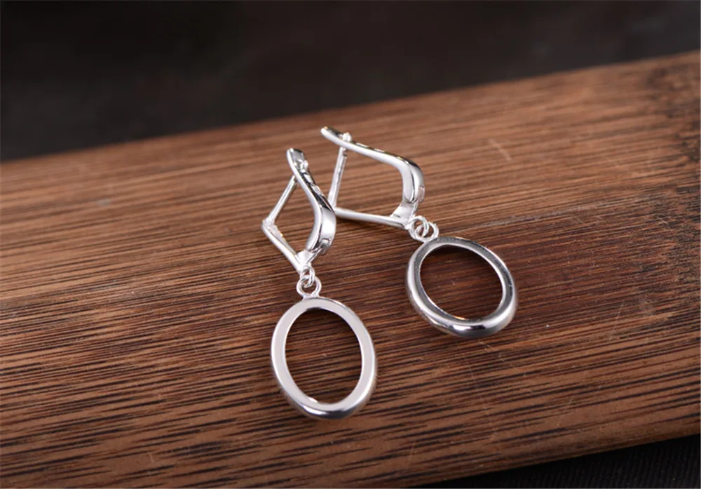 Earring Settings (12x16.2mm Oval Blank) 925 Silver Earring Components White Gold Plated Sterling Silver Earring Base E035B