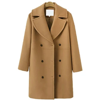 

Women Winter Outwear Fashion Woolen Coat Ladies Jacket Long Lapel Warm Baggy Overcoat Solid Elegant Double Breasted