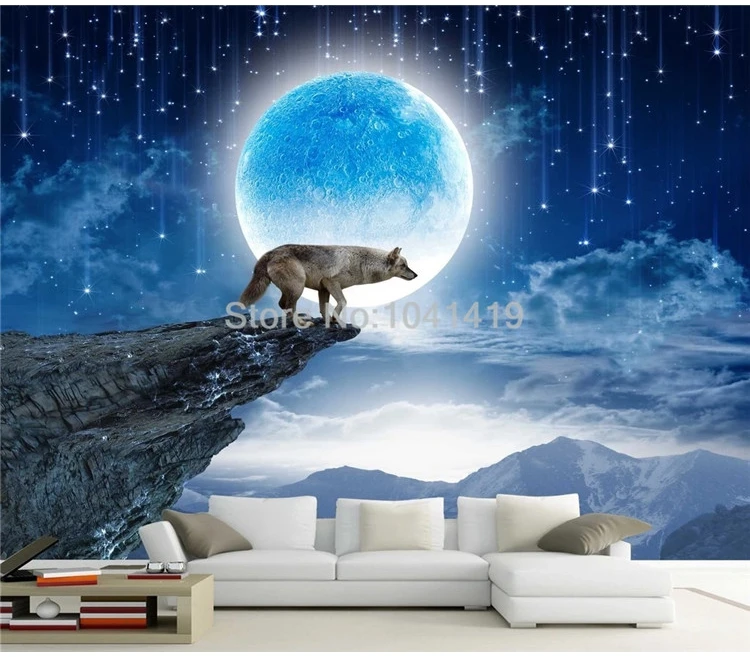Пользовательские Настенные обои 3D Луна животное волк настенный стикер с пейзажем гостиная спальня домашний декор самоклеящийся водонепроницаемый плакат