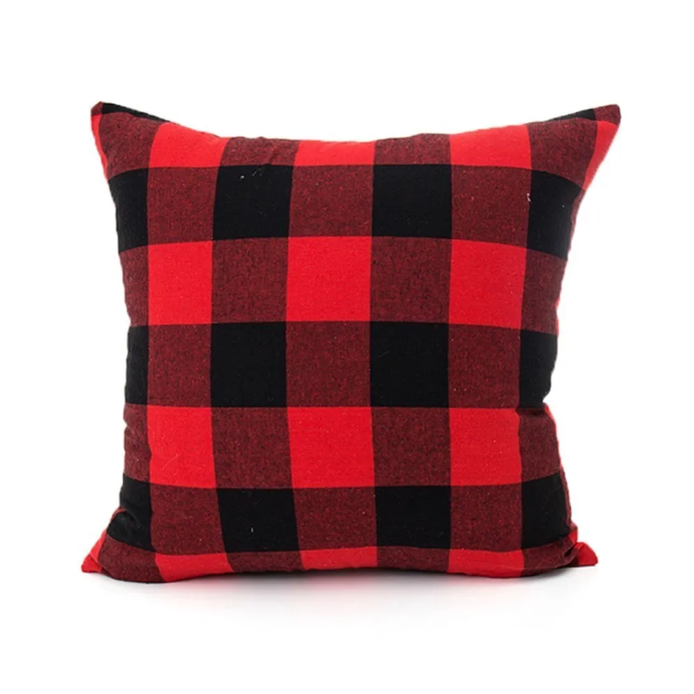 Red Black Cushion Cover Polyester Cotton Plaid Pillow Cases Square Rectangle Pillow Cover for Sofa Room Home Office Decoration - Цвет: red 45x45cm