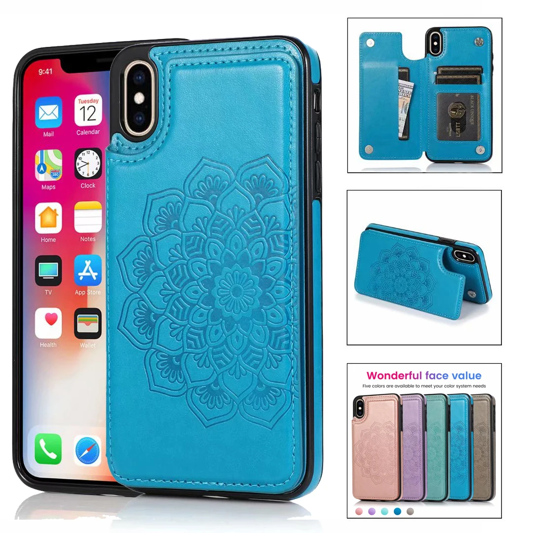 

For Apple iPhone 11 Pro Max XS XR 8 7 Plus Case Durable Magnetic Flip Leather Pattern Wallet Slot Card Stand Holder Cover
