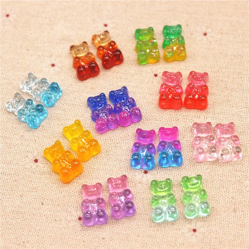 Cute Resin Transparent Bicolor Simulation Gummy Bear Candy Flatback Cabochon 20pcs For Kids DIY Jewelry/Craft Decoration 11*18mm