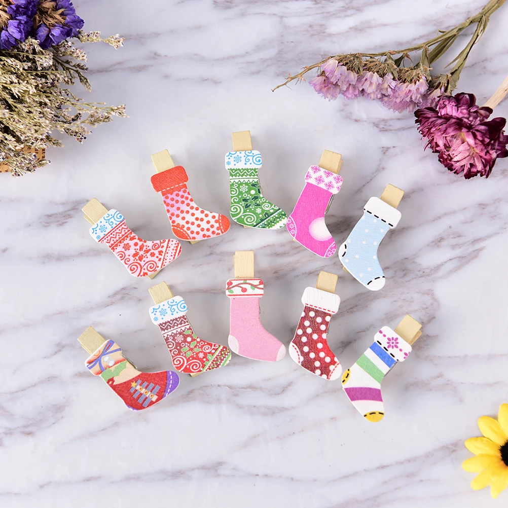 10Pcs 35x20mm Decorative Christmas Wood Clips Sock For Tree WeddingHouse Ornaments | Канцтовары для офиса и дома