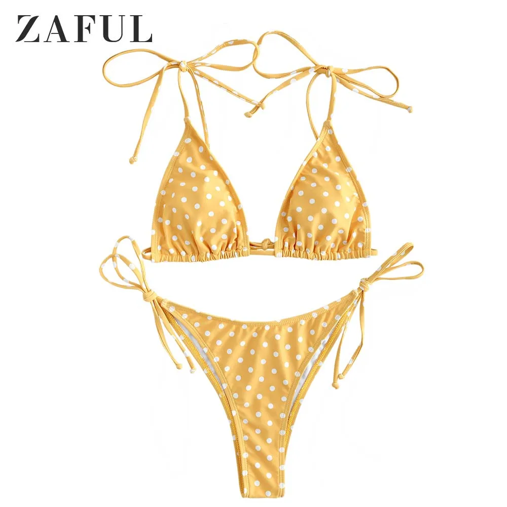 Женский купальник в горошек ZAFUL купальный костюм на тонких бретельках с высокой